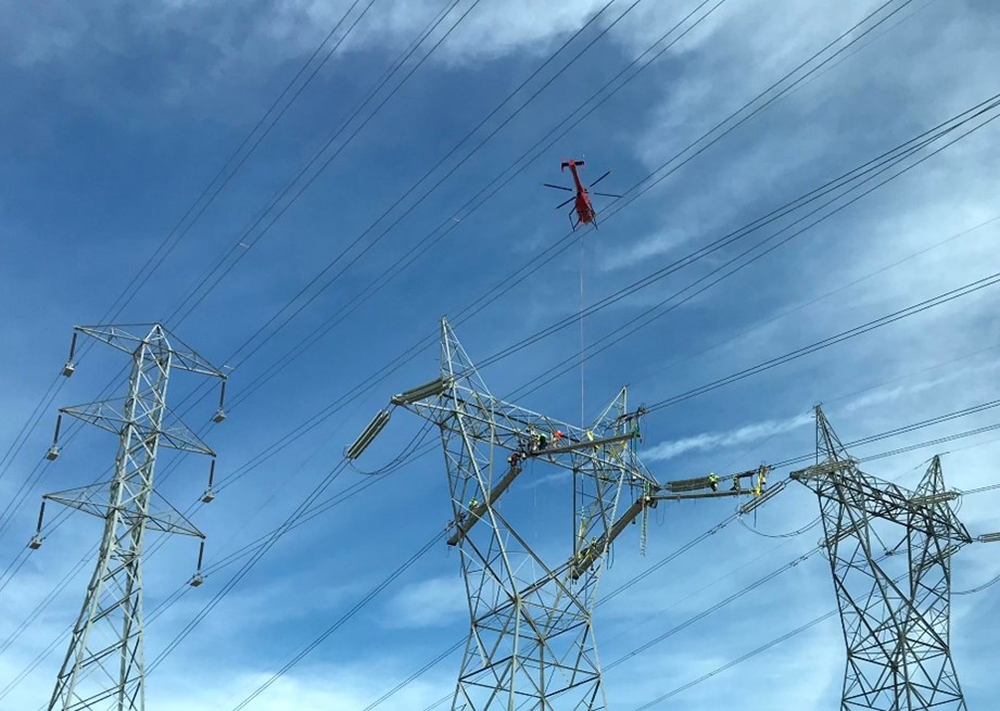 Helicopters will be used to help replace shield wire on a transmission line in parts of Woodbury, Newport, and Cottage Grove. Photo: Contributed.