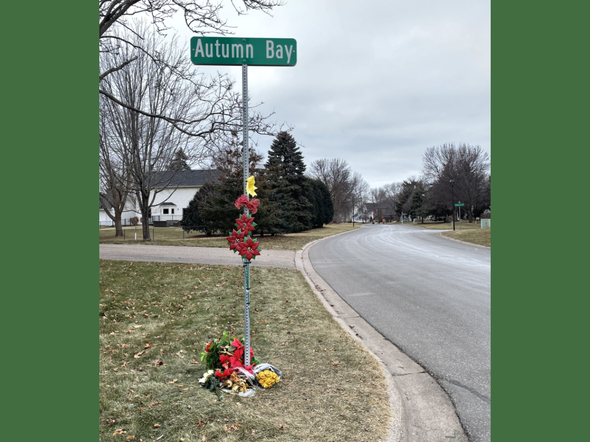 Flowers were left as a  memorial to the victim at the accident site. Photo: Susan Kent.