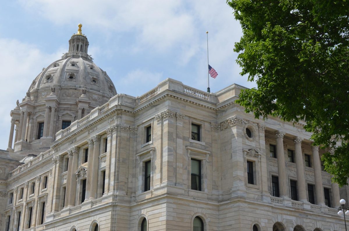 The flag flies at half-staff over the Minnesota State Capitol.