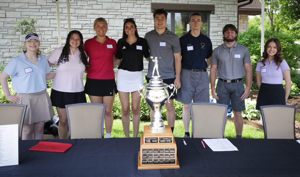 Scholarship recipients from left to right are Julia Kramer, Leila Cusick, Keira Blahosky, Reagan Langan, Henrik Finch, Johnathan Nelson, Cael Viesselman and Brooklyn Edlund.  Not pictured is Raymond Webb. Photo: Contributed.