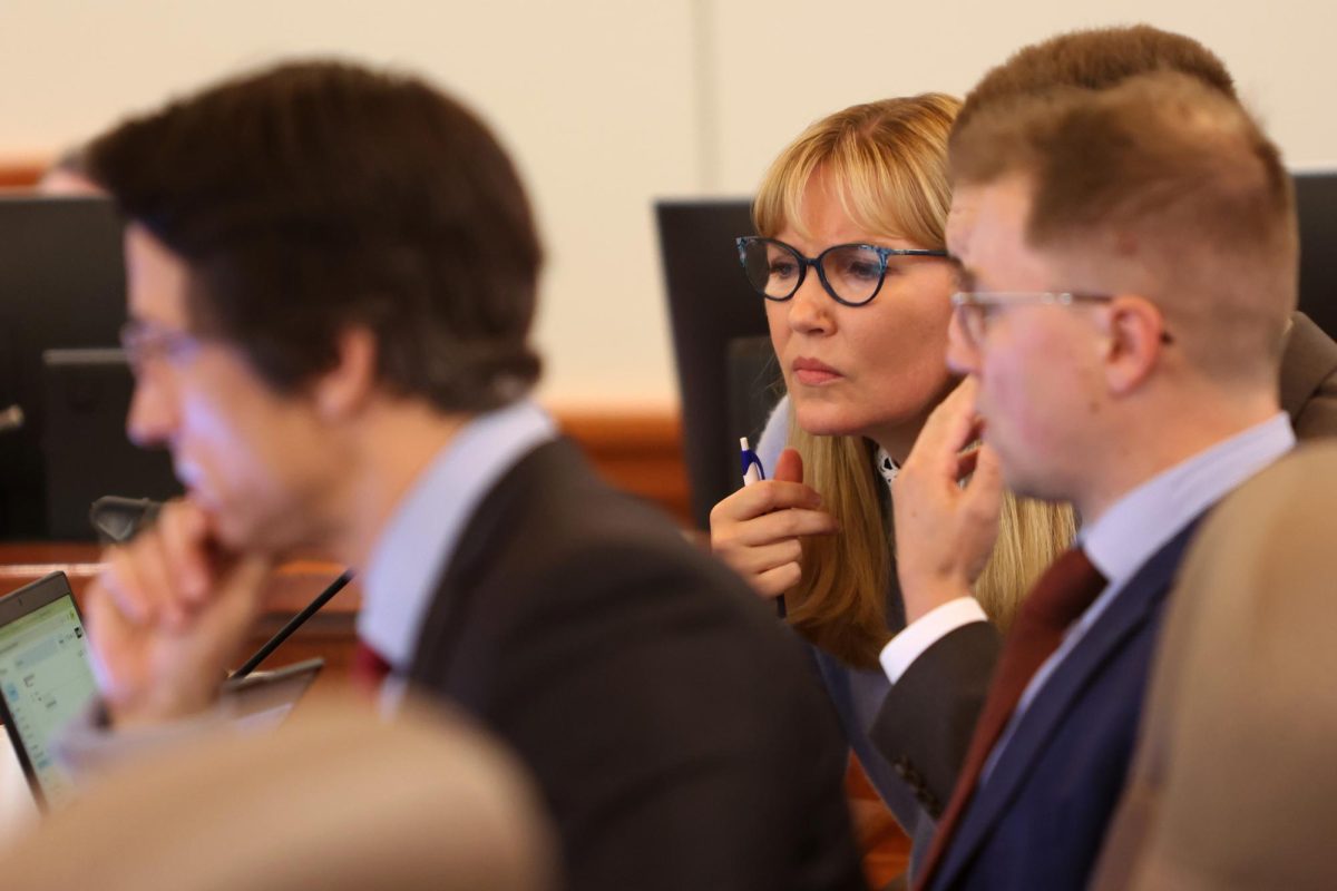 Then Sen. Nicole Mitchell surrounded by her attorneys during her criminal trial in Becker County. Photo: Pool via The Minnesota Star Tribune.