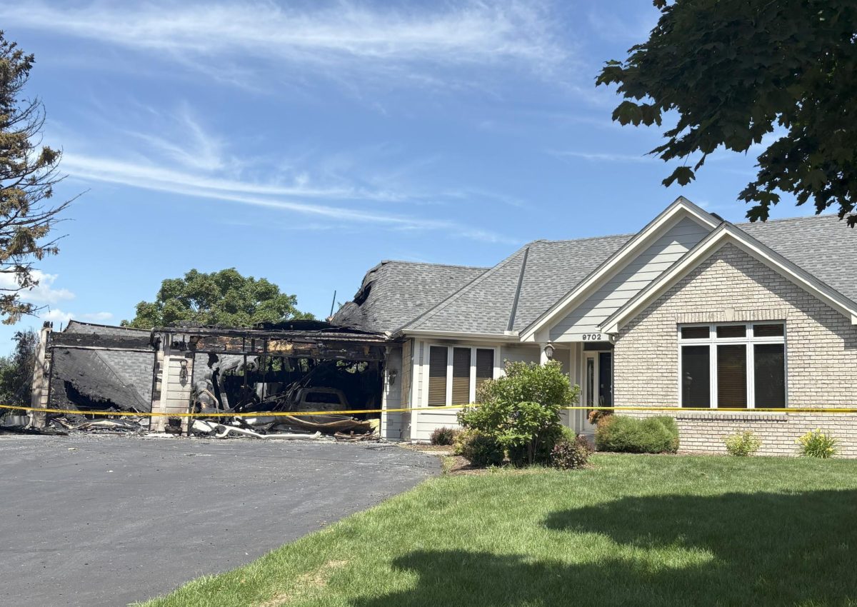 A fire destroyed a garage and damaged a home in the 9700 block of Wellington Lane in Woodbury last night