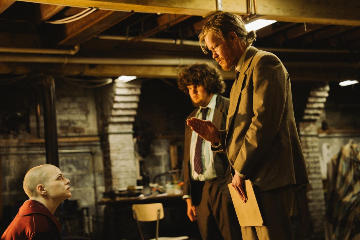 Emma Stone, Aidan Delbis, and Jesse Plemons in "Bugonia." Photo courtesy of Focus Features.