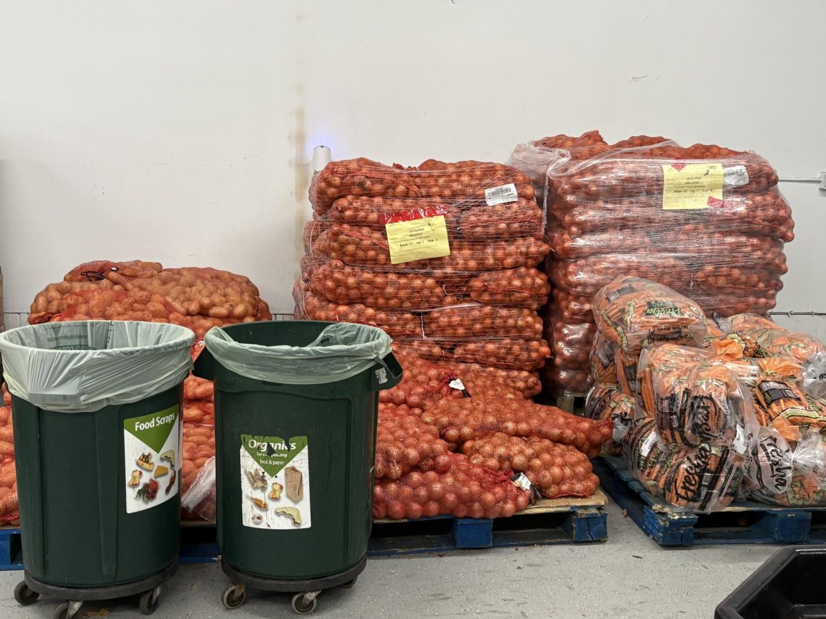 Bags of onions waiting to be loaded onto shelves at Open Cupboard's Today's Harvest.