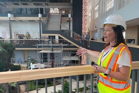 Parks and Recreation Director Michelle Okada began the 'sneak peek' tour with  Central Park's new lower-floor green space and wandering path.