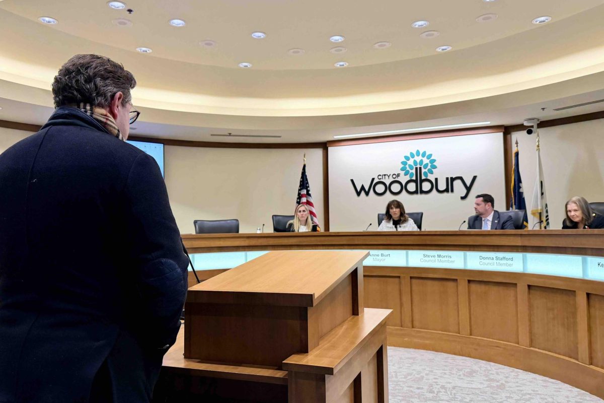 Ryan Ecklund shares his story about how he was detained by ICE to Woodbury council members on Jan. 14, 2026.