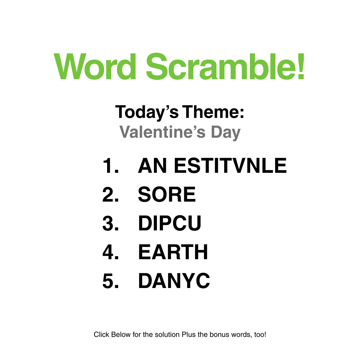 Word Scramble 59: Valentine's Day