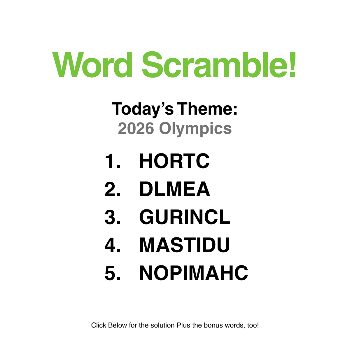 Word Scramble 60: 2026 Olympics