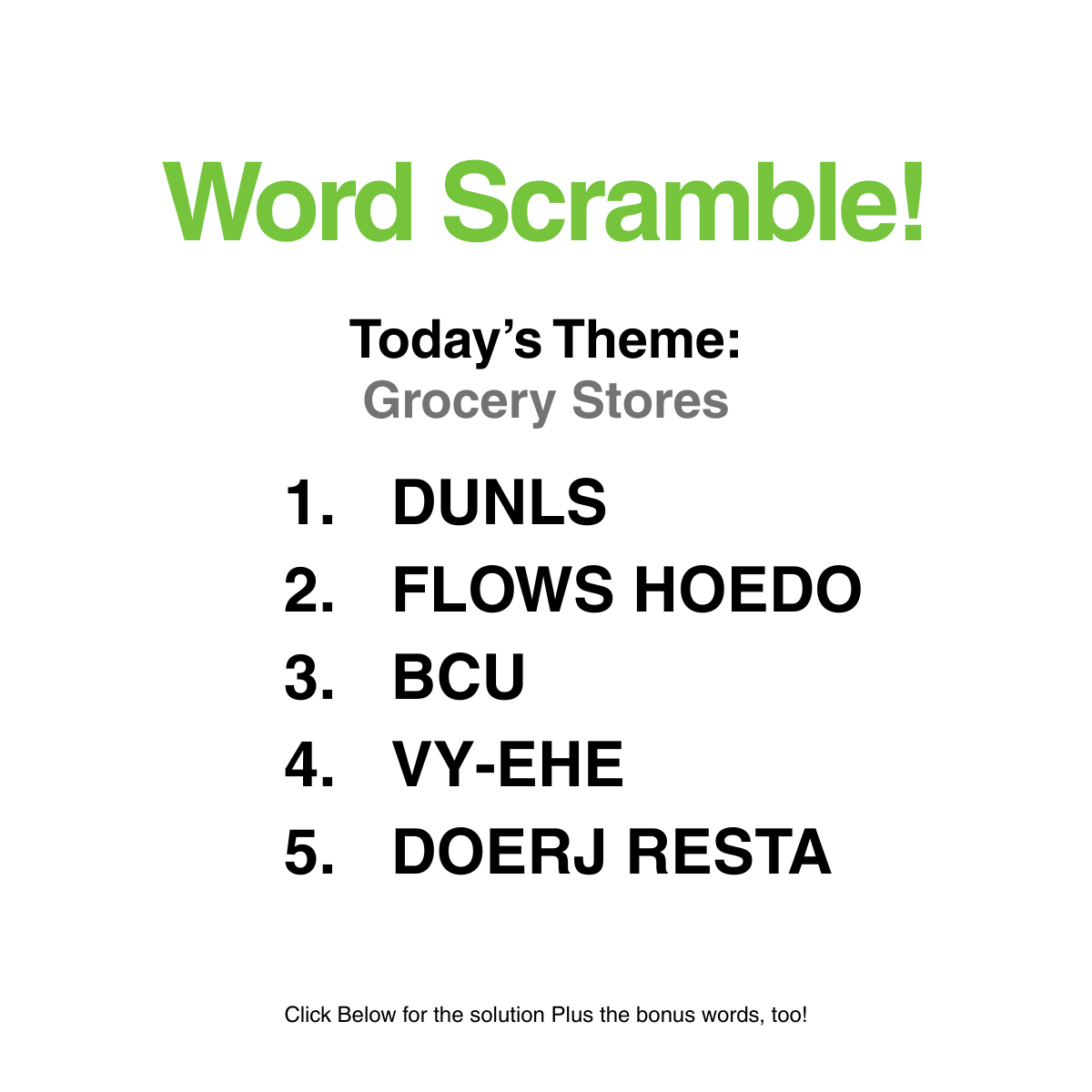 Word Scramble 60: Grocery Stores
