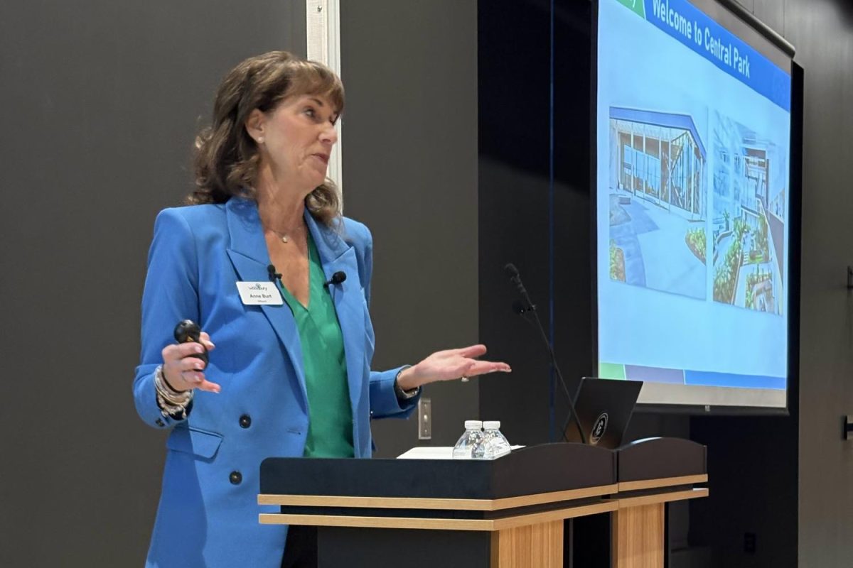 Mayor Burt wore a blue coat during the State of the City address on Feb. 26 as a part of her announcement that the city will soon be incorporating the color into their city logo and across the website.