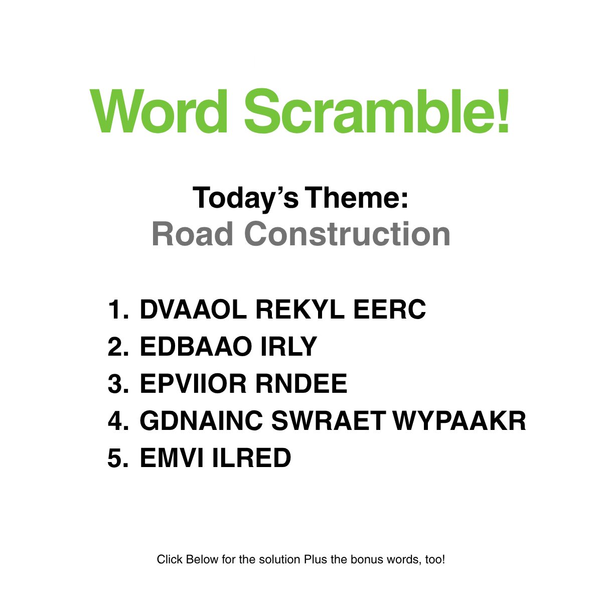 Word Scramble 66: Road Construction