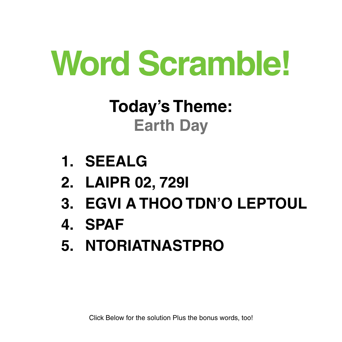 Word Scramble 68: Earth Day