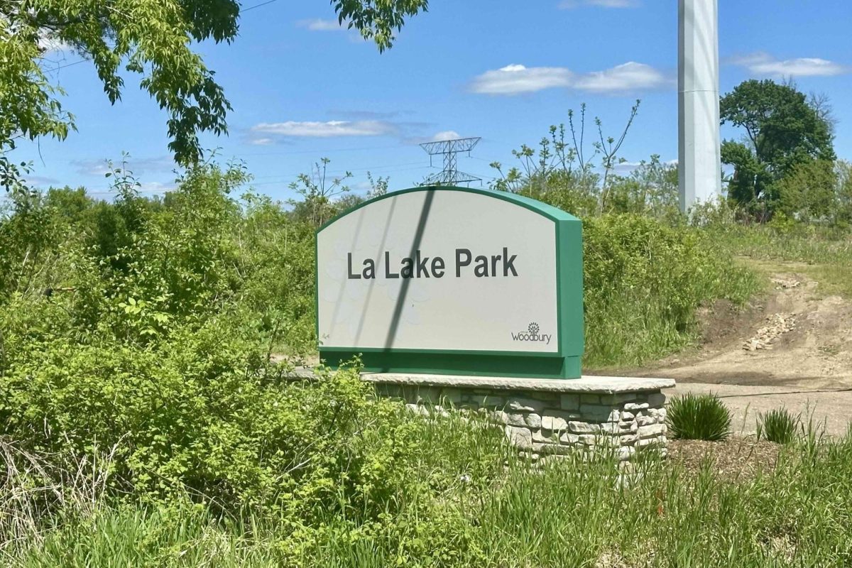 The sign to La Lake Park at the south entrance (accessed via Military Road). This entrance is currently closed until further notice from the city.