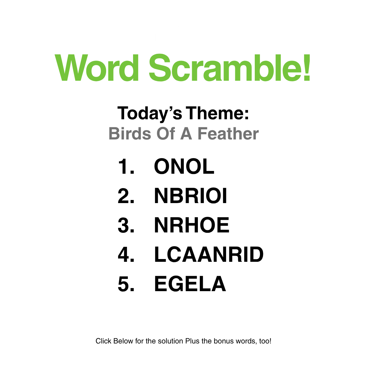 Word Scramble 70: Birds of a Feather