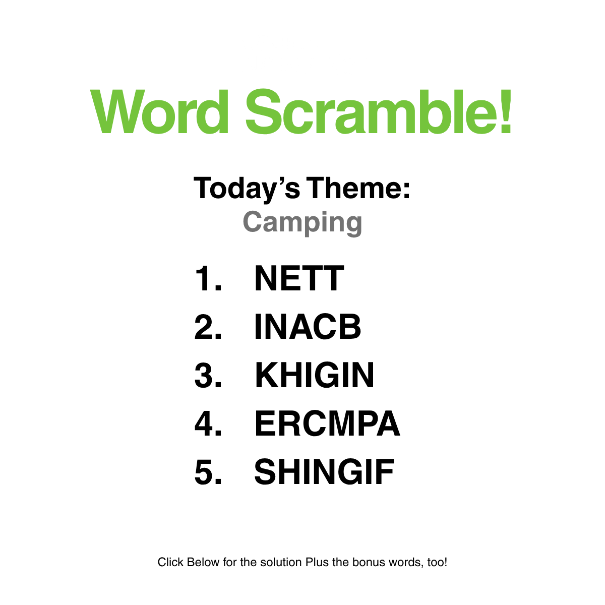 Word Scramble 71: Camping