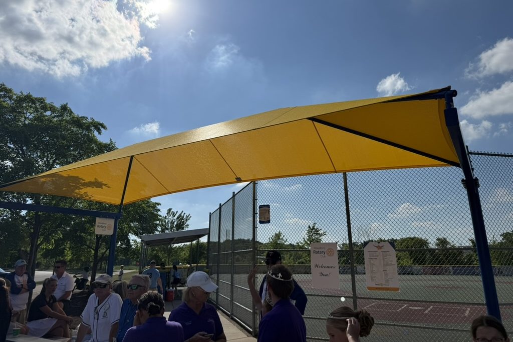 The new shade structure at Miracle Field was built slightly off center with the knowledge of games being played during summer afternoons.