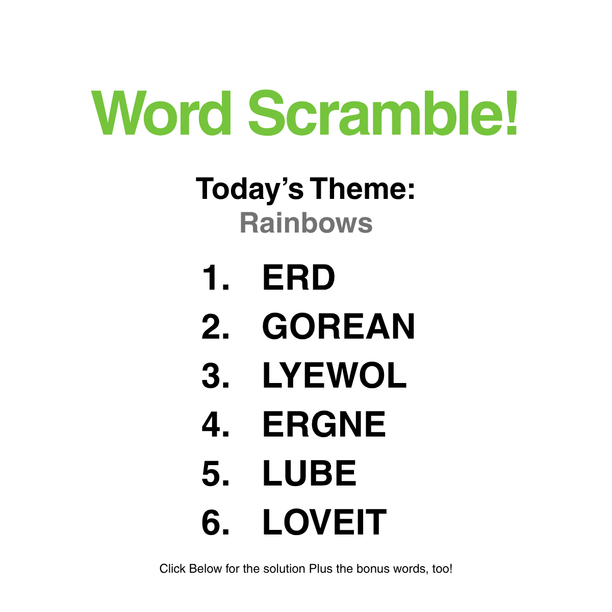 Word Scramble 74: Rainbows